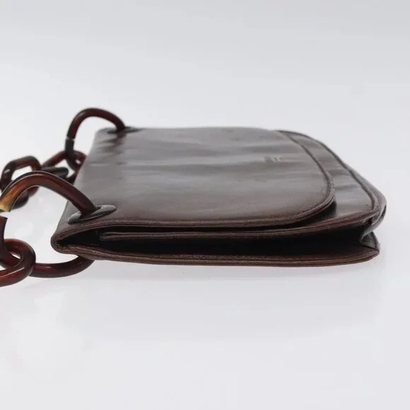 PRADA Chain Shoulder Bag Leather plastic Brown Silver Auth sw306